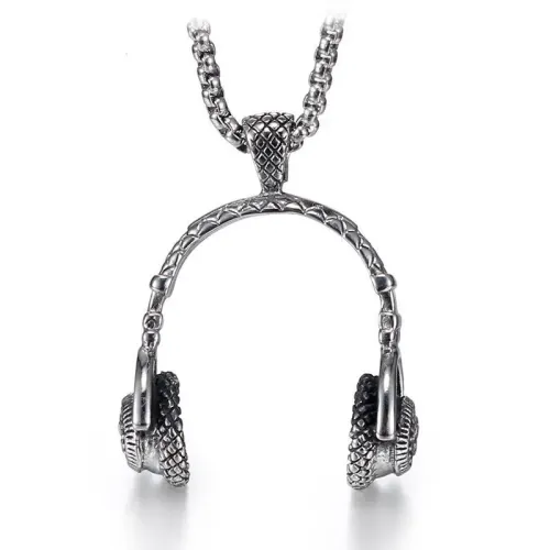 NTM874 Men's Titanium Hip Hop Headphones Pendant Stainless Steel Jewelry