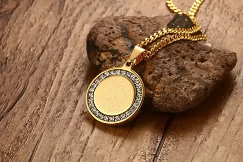 NTM628 Men's Gold Titanium Steel Zircon Round Pendant Luxury Brand Sweater Chain