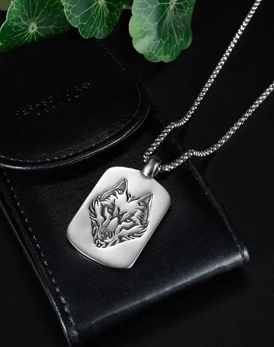 NTM85 Men's Wolf Head Pendant Necklace Military Dog Tag Hip-Hop Punk Chain