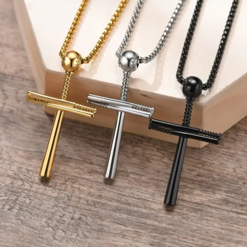 NTM414 Men's Baseball Cross Urn Pendant Stainless Steel Openable Necklace Jewelry