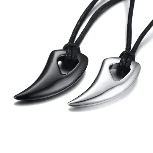 NTM417 Men's Titanium Steel Wolf Tooth Pendant Black Horn Ethnic Style Necklace