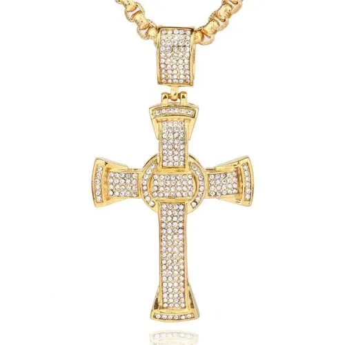 NTM692 Diamond Cross Tombstone Pendant Necklace Generous Memorial Jewelry