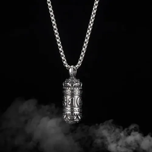 NTM225 Stainless Steel Six-Character Mantra Totem Pendant Cylindrical Necklace