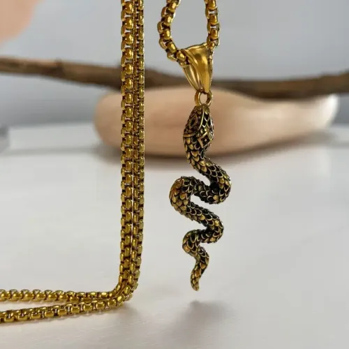 NTM94 Men's Titanium Steel Necklace with Stainless Steel Snake Pendant