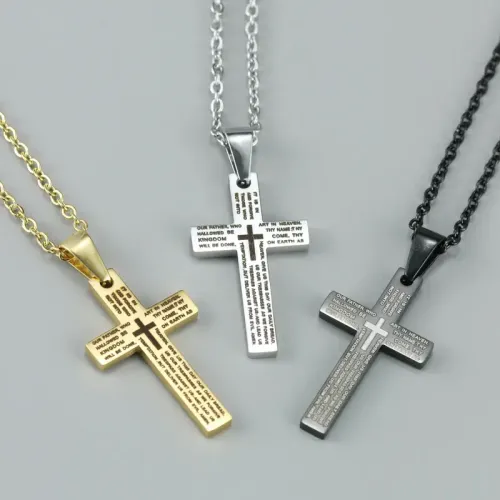 NTM550 Men's Stainless Steel Cross Necklace Durable Faith-Inspired Jewelry