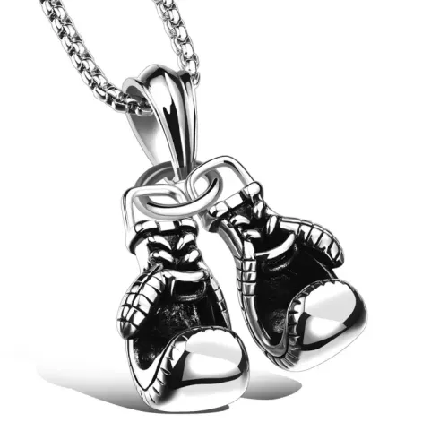 NTM231 Men's Titanium Steel Double Boxing Gloves Pendant Necklace Sports Jewelry