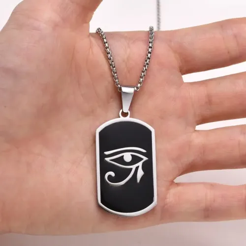 NTM536 Eye of Horus Tag Necklace Men's Full Gloss Stainless Steel Pendant Jewelry