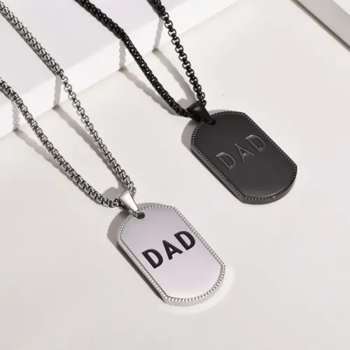 NTM312 Black Titanium Steel Men's Necklace Durable DAD engrave Tag Stainless Pendant