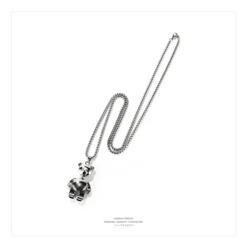 NTM18 Hip Hop Teddy Bear Couple Necklace Set Stylish Alloy Love Pendants