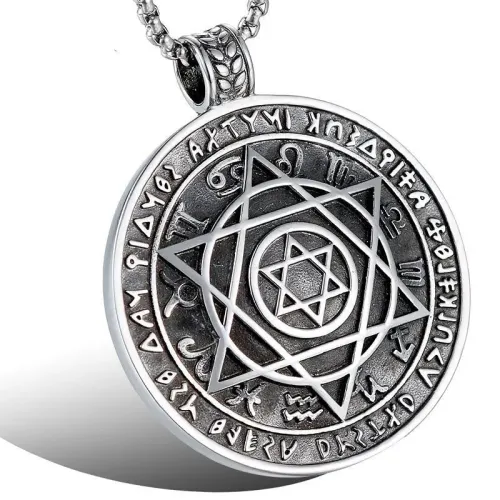NTM829 Men's Titanium Steel Six-Pointed Star Pendant Religious Totem Tag Necklace
