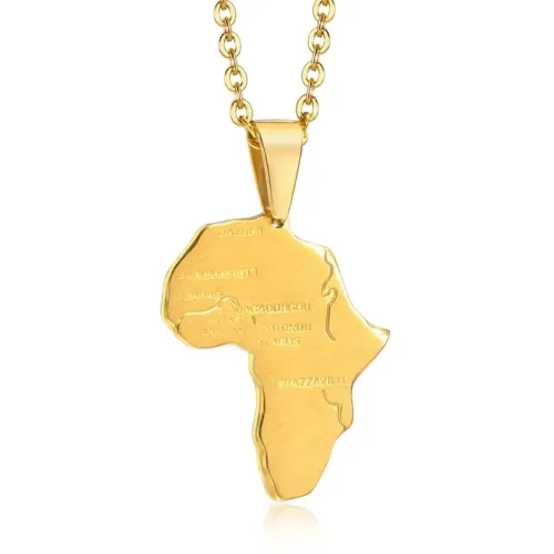NTM553 Gold Men's African Map Necklace Geometric Stainless Steel Pendant Jewelry