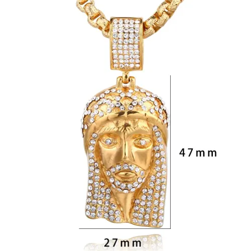 NTM668 Diamond Jesus Head Pendant Titanium Steel Religious Necklace