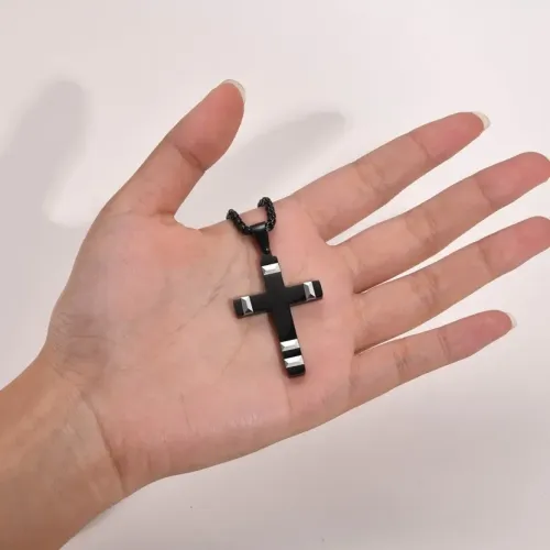 NTM310 Men's Electric Black Stainless Steel Cross Necklace Chic Metal Jewelry