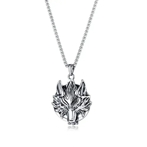 NTM123 Stainless Steel Wolf Head Pendant Titanium Men's Animal Necklace