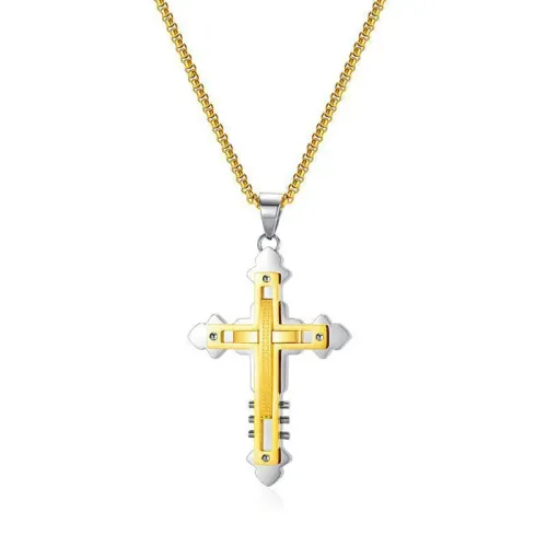 NTM249 Polished Titanium Cross Pendant Men's Hip Hop Stainless Steel Necklace