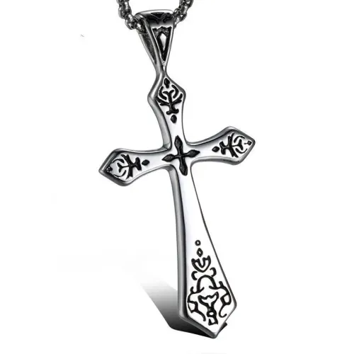 NTM864 Men's Double Cross Pendant Titanium Stainless Steel Necklace Jewelry