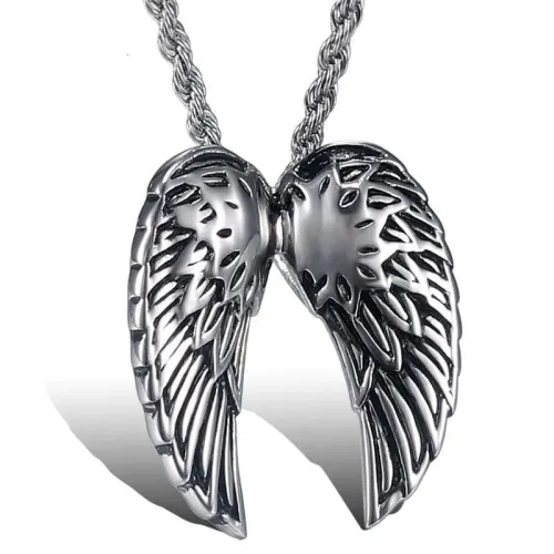 NTM761 Angel Wings Punk Necklace Stainless Titanium Steel Pendant for Men Women