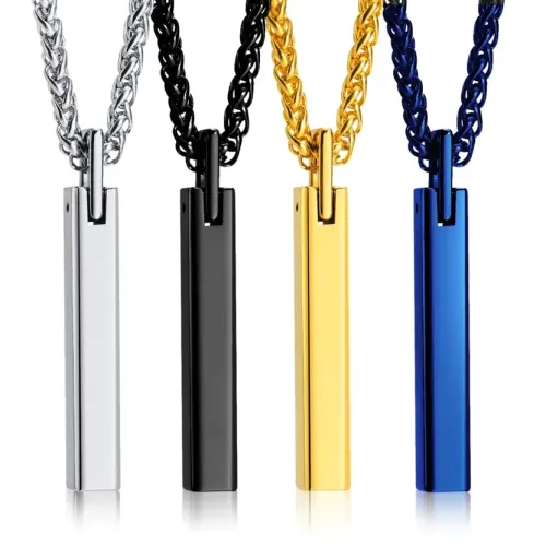 NTM480 Shi-Shaped Tungsten Steel Long Pendant Smooth Wax Rope Necklace