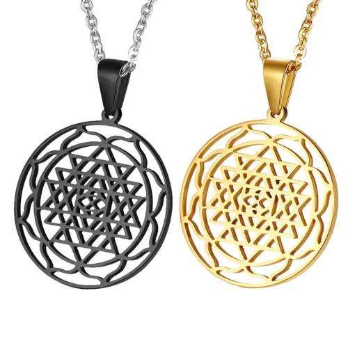 NTM563 Gold Sri Yantra Pendant Necklace Men's Stainless Steel Spiritual Jewelry