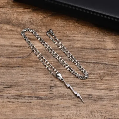 NTM472 Men's Black Lightning Bolt Necklace Geometric Stainless Steel Pendant