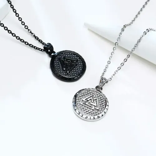 NTM422 Engravable Black Viking Steel Pendant Men's Round Plate Necklace Jewelry