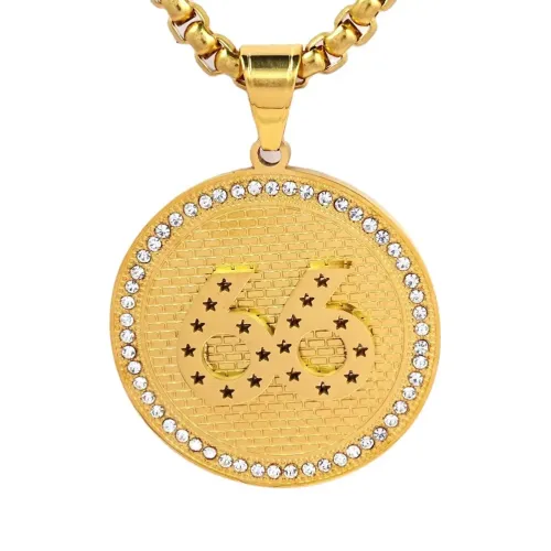 NTM644 66 Number Large Disk Pendant Titanium Stainless Steel Necklace Key Bag Charm