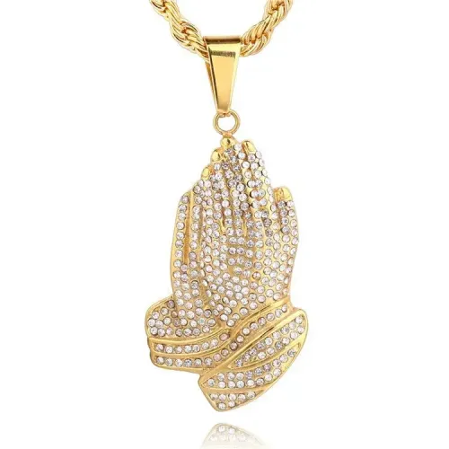 NTM681 Hip-Hop Angel Palm Pendant Custom Titanium Steel Finger Necklace Jewelry