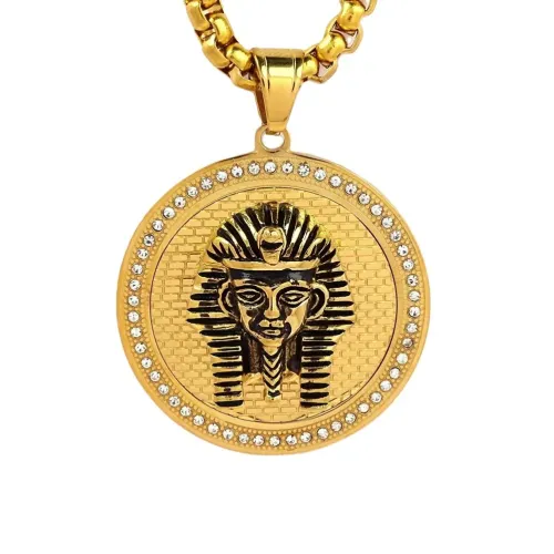 NTM641 Queen Disc Pendant Necklace Stainless Steel Key Bag Jewelry with Sticky Diamonds