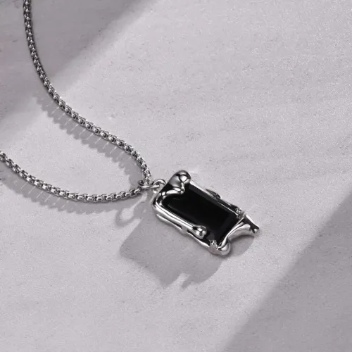 NTM350 Men's Black Hole Geometric Square Pendant Copper Silver Love Necklace