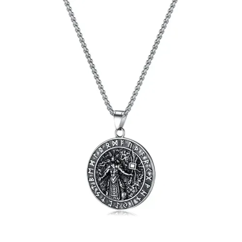 NTM98 Men's Viking Odin Rune Pendant Nordic Mythology Stainless Steel Necklace