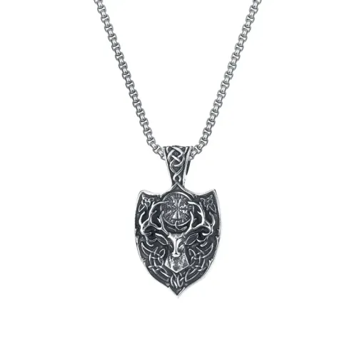NTM69 Men's Viking Totem Antler Necklace Titanium Steel Stainless Pendant