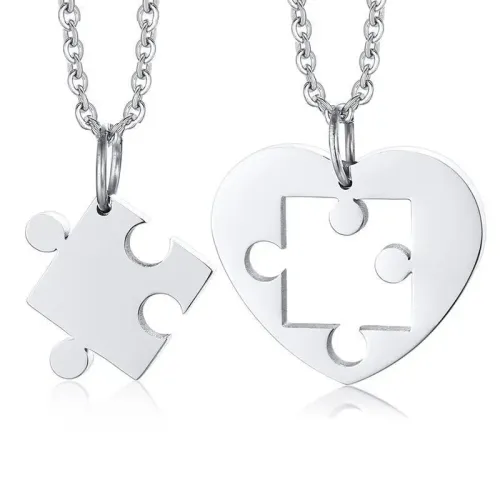 NTM611 Engravable Stainless Steel Heart Puzzle Couple Pendant Unisex Love Necklace