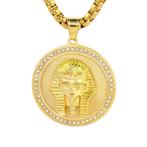 NTM649 Queen Disc Pendant Necklace Stainless Steel Diamond-Studded Key Bag Charm