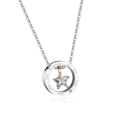 NTM240 Titanium Steel Star Circle Couple's Necklace Unisex Diamond Mini Five-Pointed Star