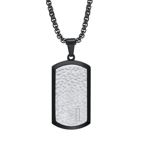 NTM331 Hammered Stainless Steel Tag Pendant Geometric Men's Necklace Jewelry