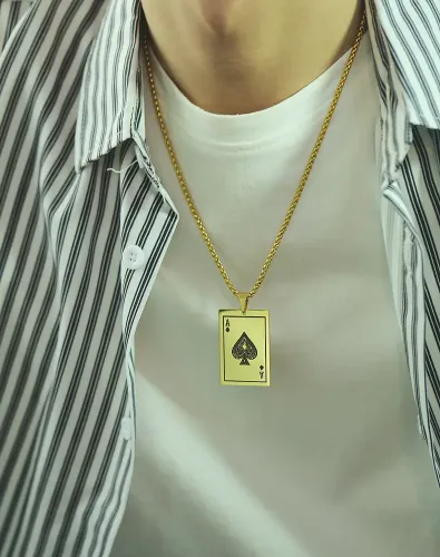 NTM7 Ace of Spades Card Pendant Titanium Steel Men's Necklace Jewelry