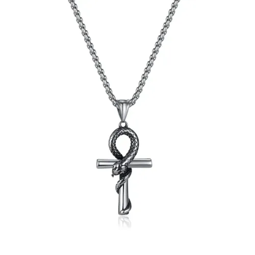 NTM108 Mamba Snake Cross Pendant Hip Hop Stainless Steel Necklace for Men