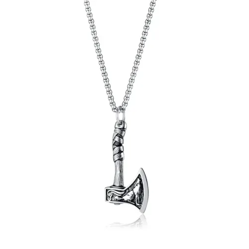 NTM54 Nordic Viking Ax Pendant Titanium Steel Warrior Necklace for Men