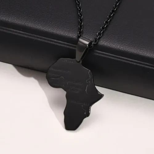 NTM263 African Map Black Stainless Steel Pendant Men's Necklace Jewelry Accessory