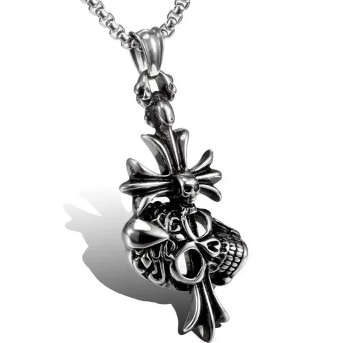 NTM772 Men's Cross Skull Pendant Titanium Stainless Steel Gothic Necklace