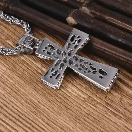 NTM636 Golden Diamond Double Cross Tombstone Pendant Elegant Jewelry Necklace