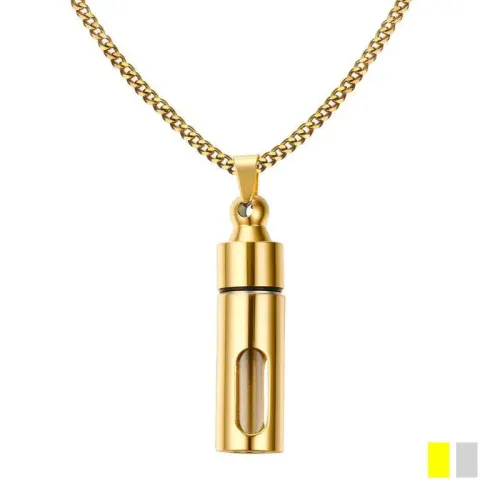NTM418 Gold Black Stainless Steel Perfume Bottle Pendant Openable Glass Necklace
