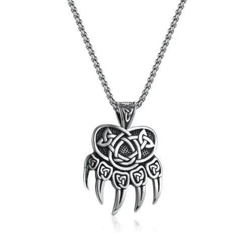 NTM109 Men's Stainless Steel Celtic Knot Bear Claw Pendant Titanium Necklace