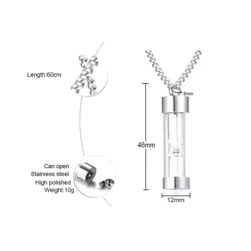 NTM327 Stainless Steel Hourglass Urn Pendant Unisex Perfume Bottle Necklace