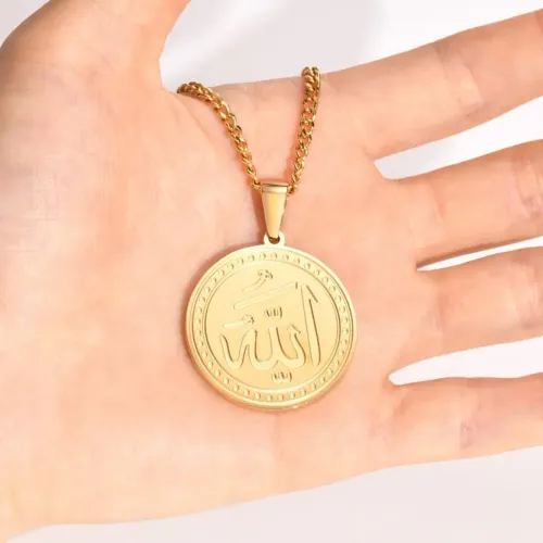 NTM264 Gold Round Stainless Steel Men's Pendant Geometric Brand Necklace Jewelry