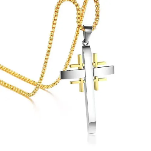 NTM444 56MM Men's Titanium Steel Cross Necklace Durable Stainless Pendant