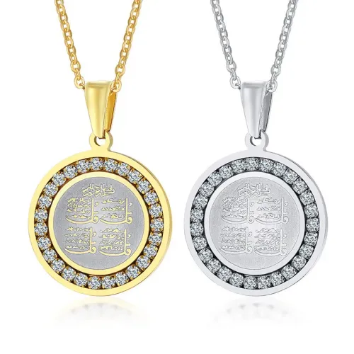 NTM438 Men's Gold Silver Totem Mantra Pendant Zircon Stainless Steel Jewelry