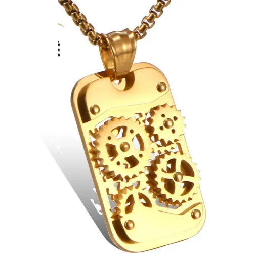 NTM821 Men's Punk Gear Titanium Pendant Stainless Steel Industrial Necklace Jewelry