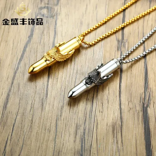 NTM499 Men's Eagle Bullet Pendant Titanium Stainless Steel Necklace With Chain
