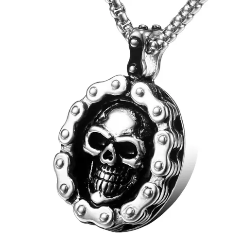 NTM815 Men's Skull Pendant Titanium Steel Chain Punk Tag Necklace Jewelry